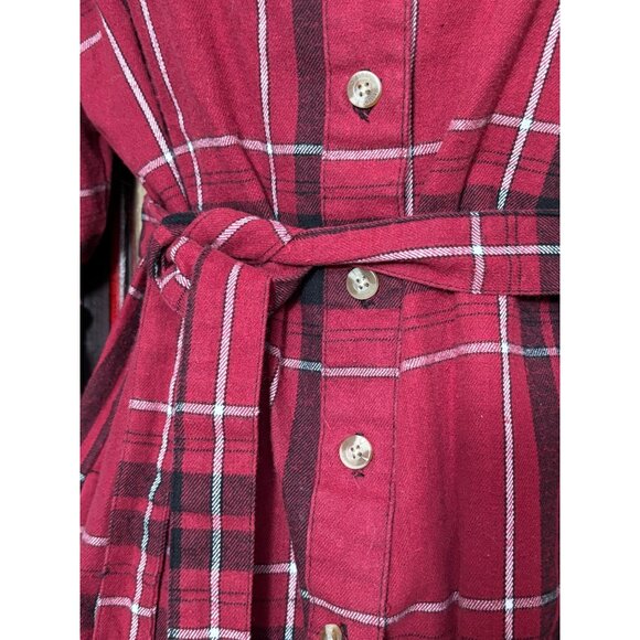 Stillwater Supply Co. Red Plaid Button-Down Belted Shirt Dress M Cotton Blend Wo - Picture 5 of 13